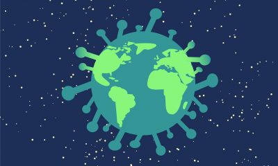 Globe drawing with coronavirus
