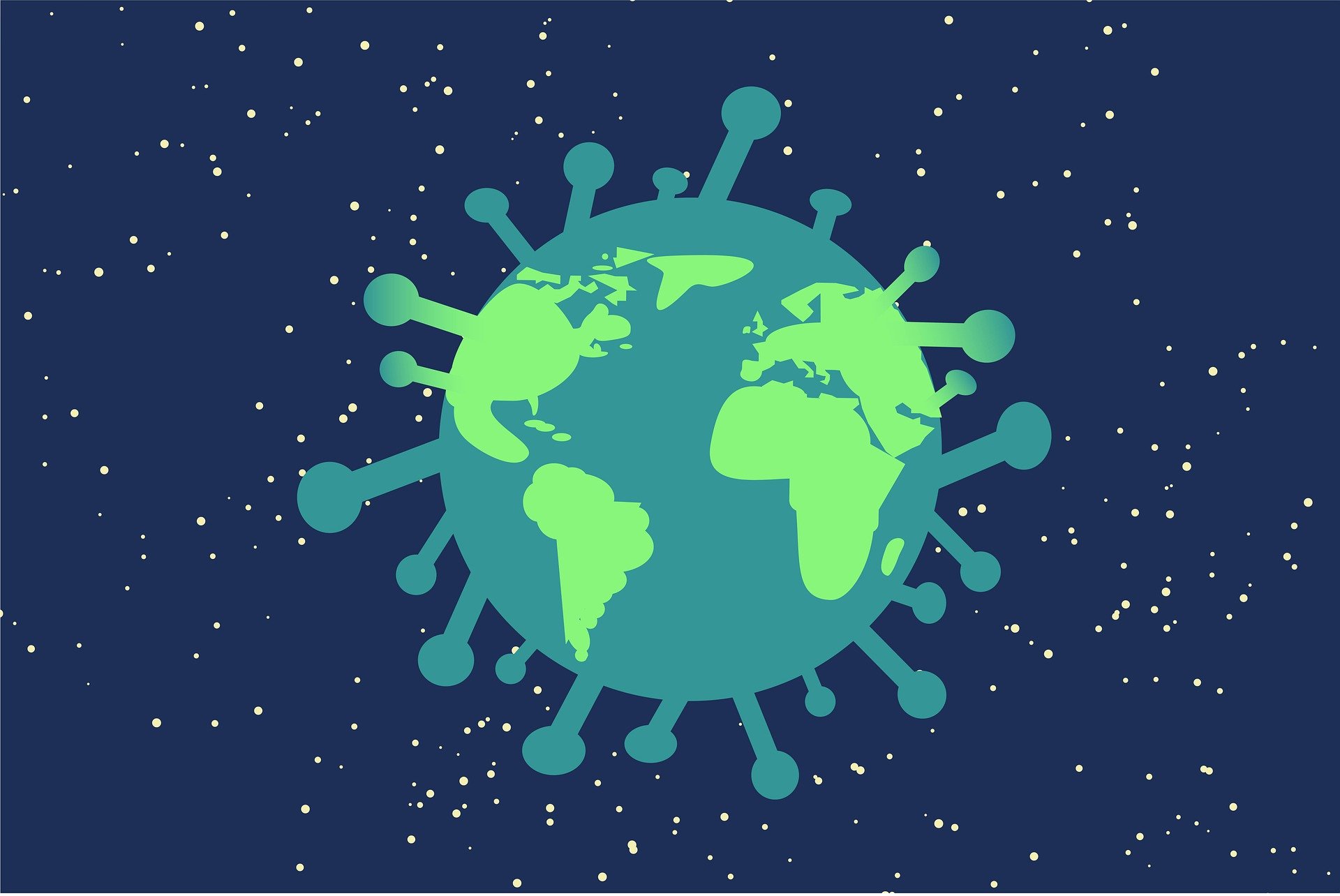 Globe drawing with coronavirus