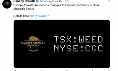 A screenshot of a tweet from Canopy Growth