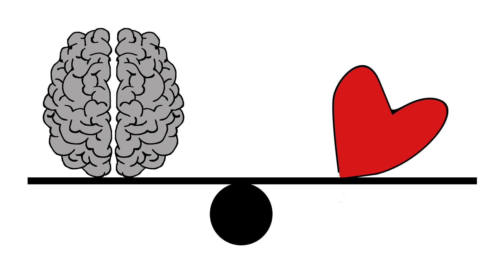 A drawing illustrates the heart and brain as a balancing act