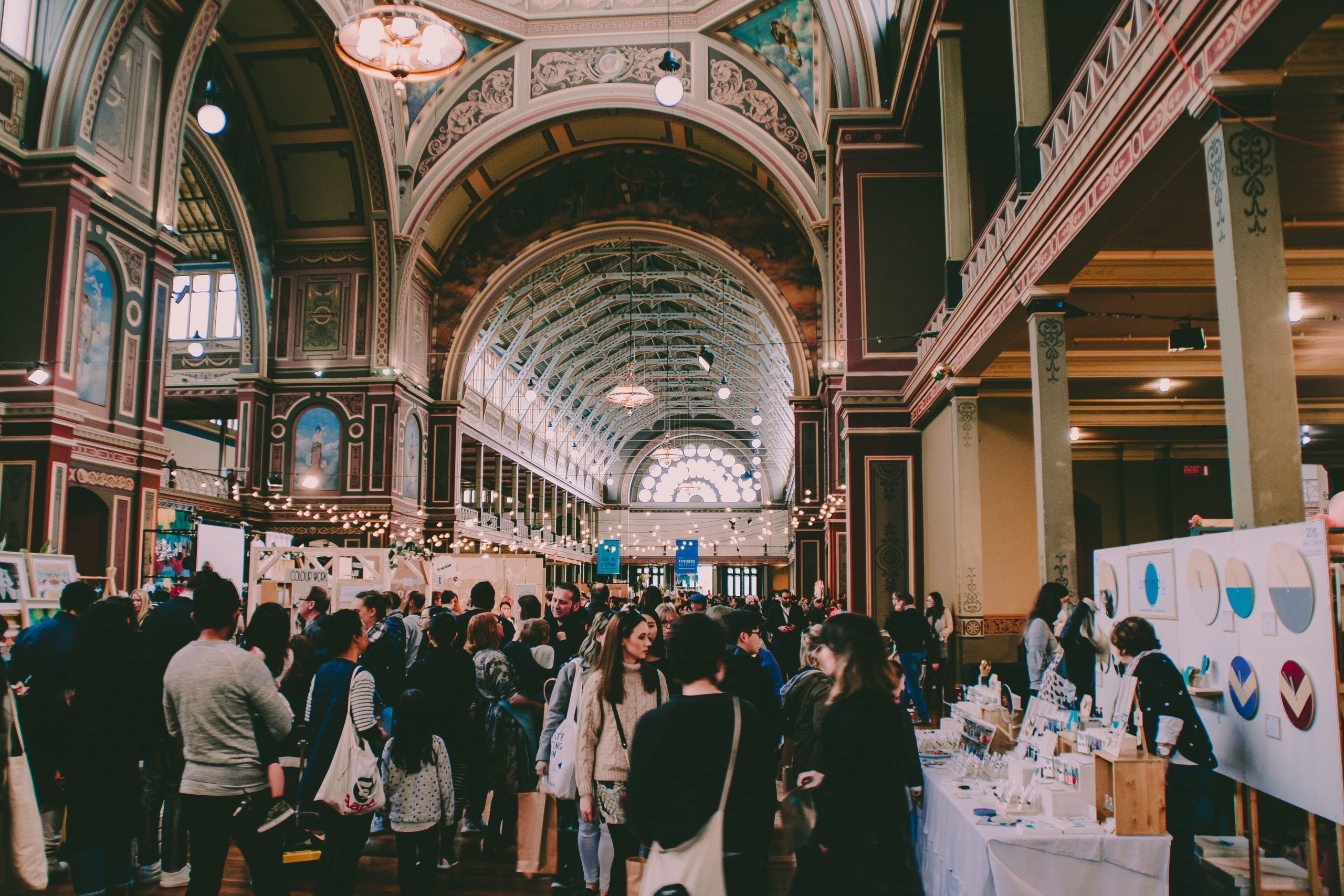 Visitors explore an expo hall