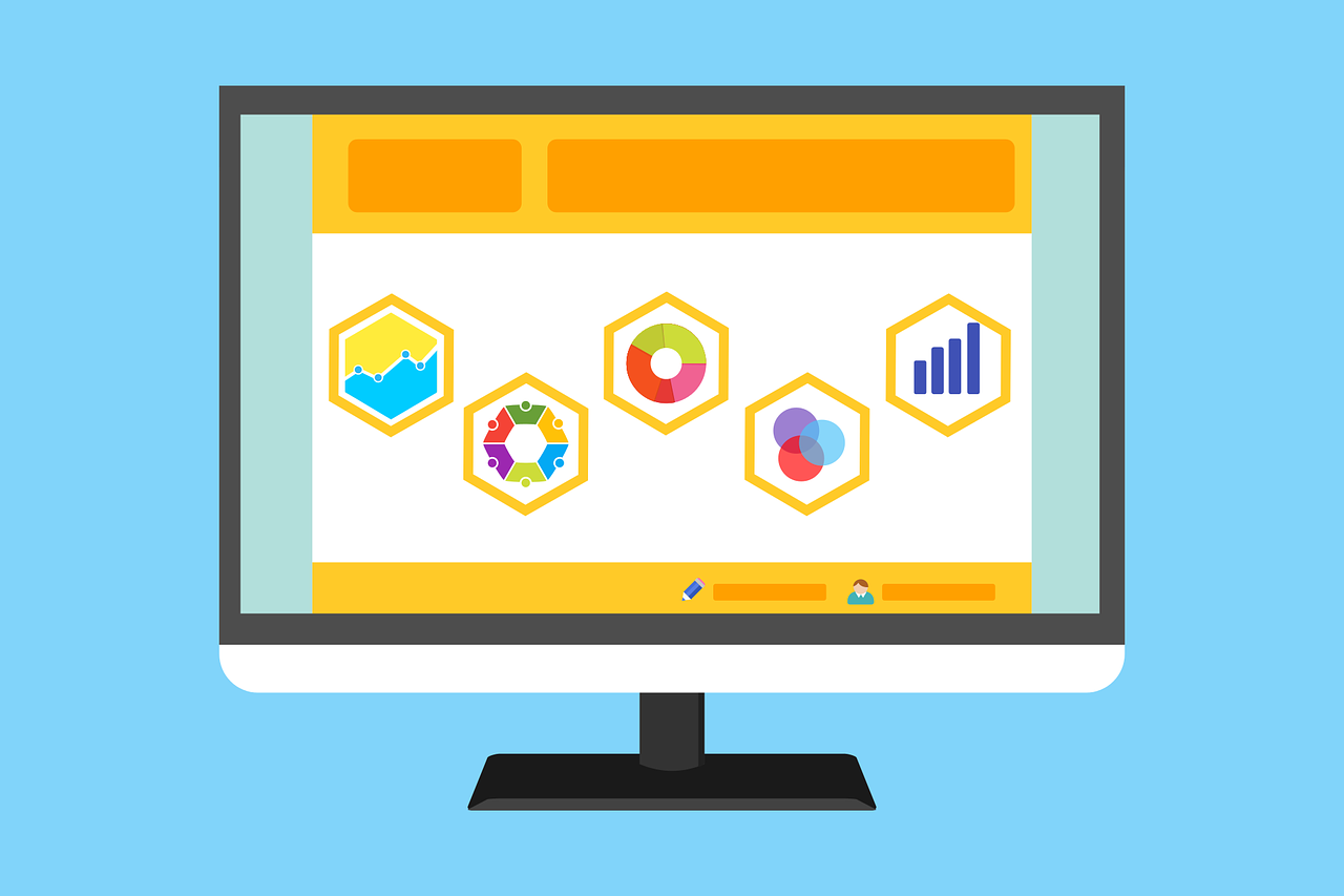 Illustration of a computer screen showing charts and data