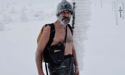 Wim Hof walking in the snow