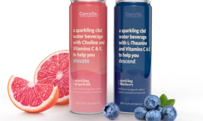Two cans of sparkling water stand on a table
