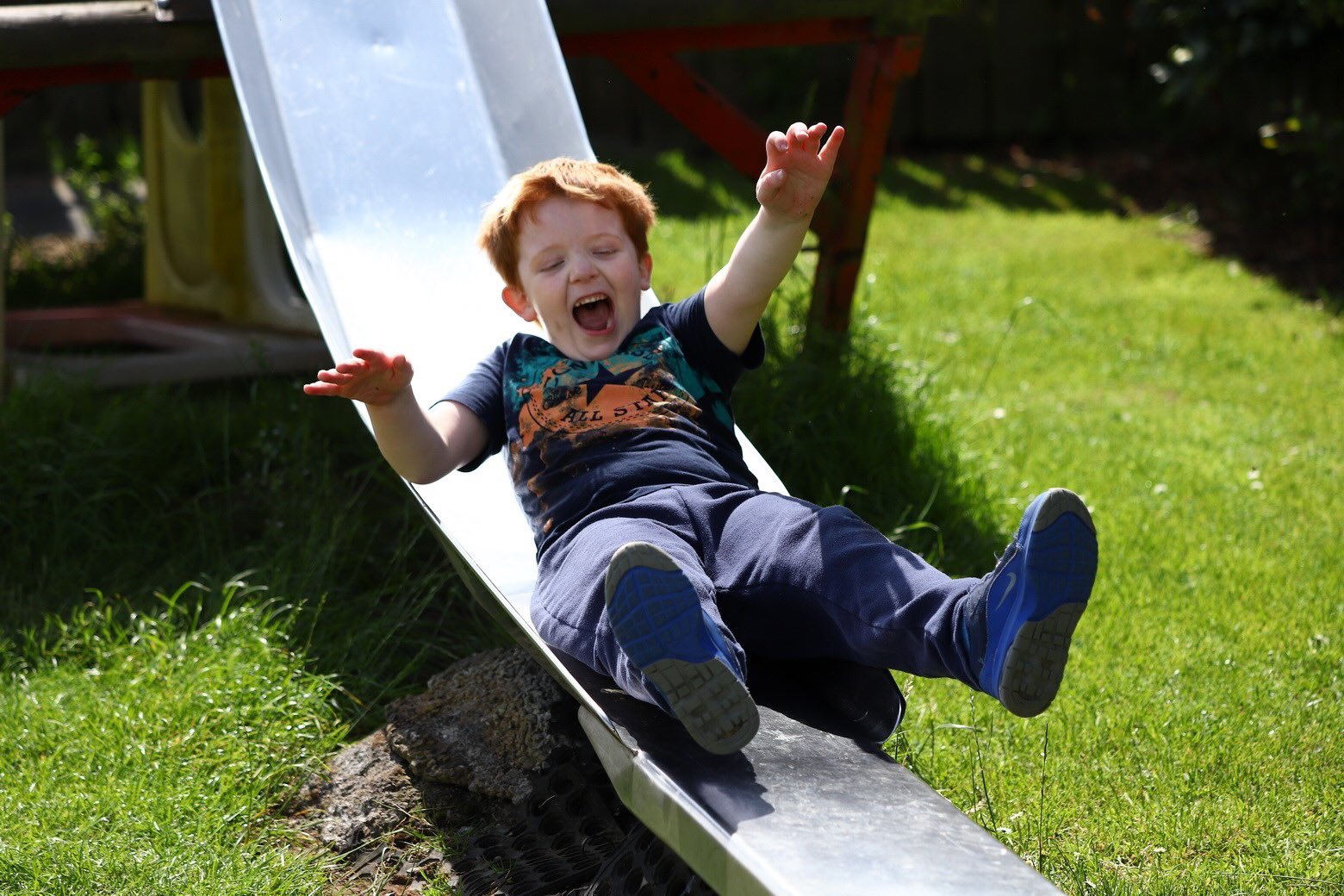 Little boy called Murray enjoyed a slide