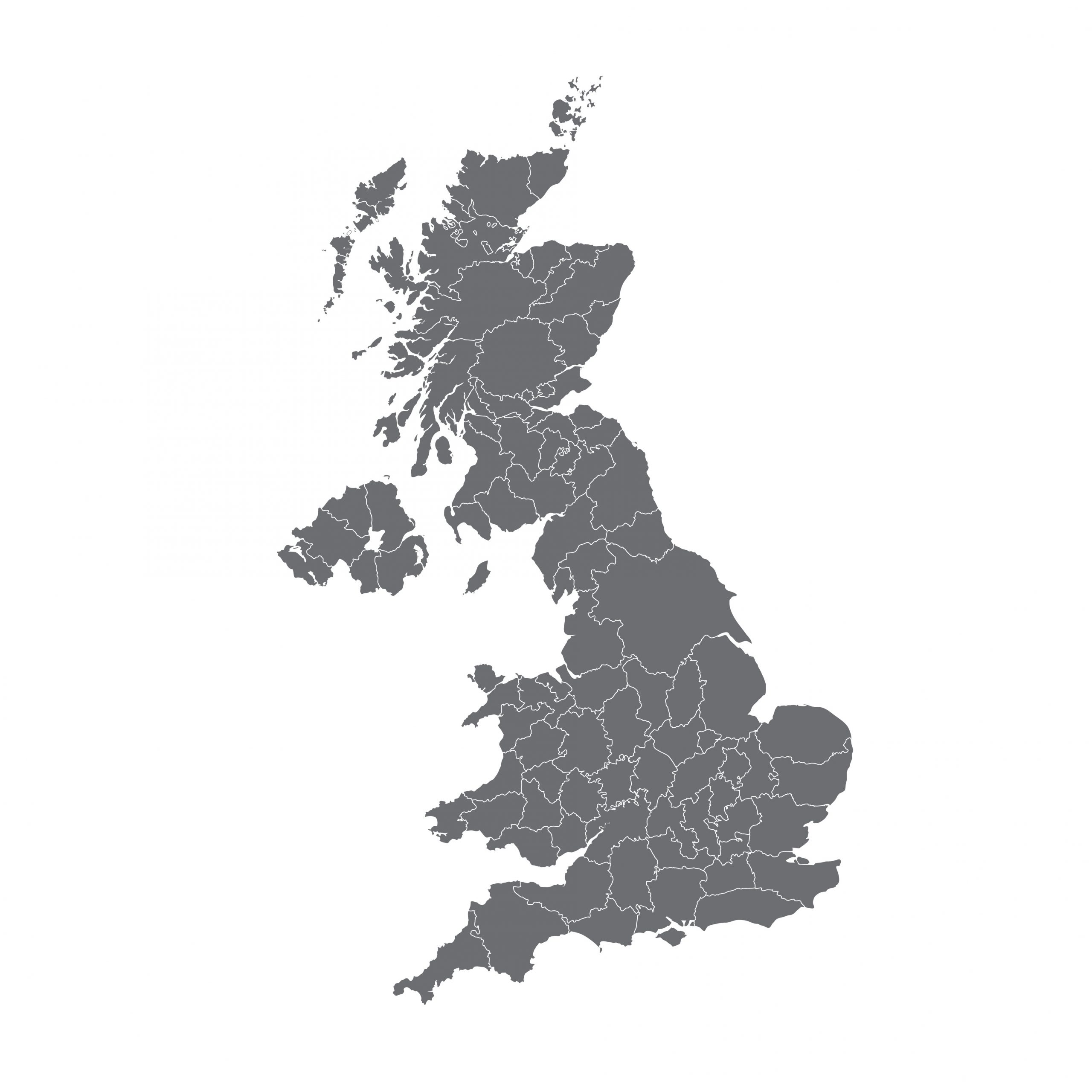Map of the United Kingdom with county regions